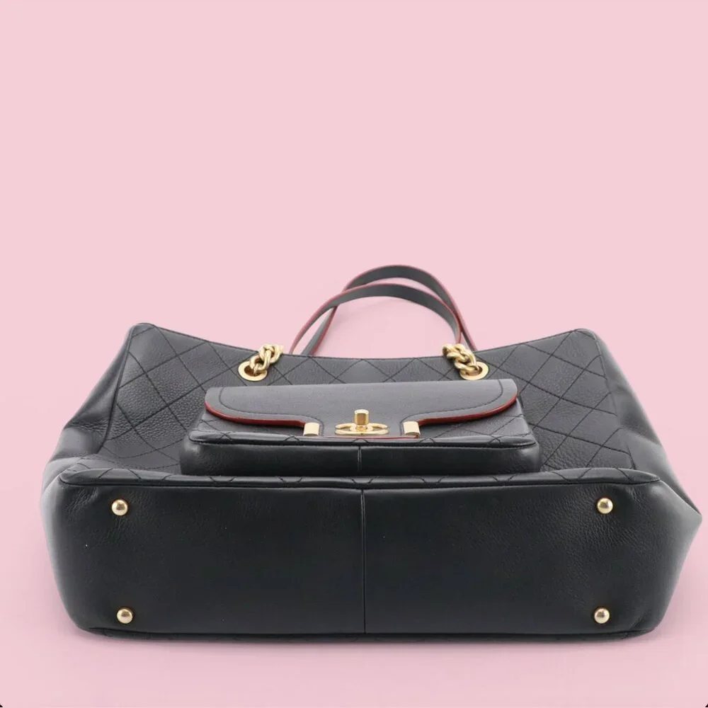 Chanel Black Calfskin Stitched Archi Chic Large Shopping Tote